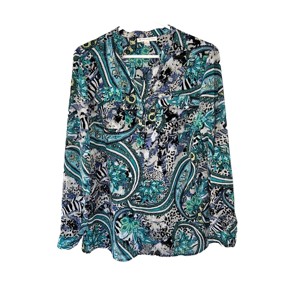 JM Collection Gorgeous Paisley Animal Print Pull Over Blouse Sz PL Long Sleeve